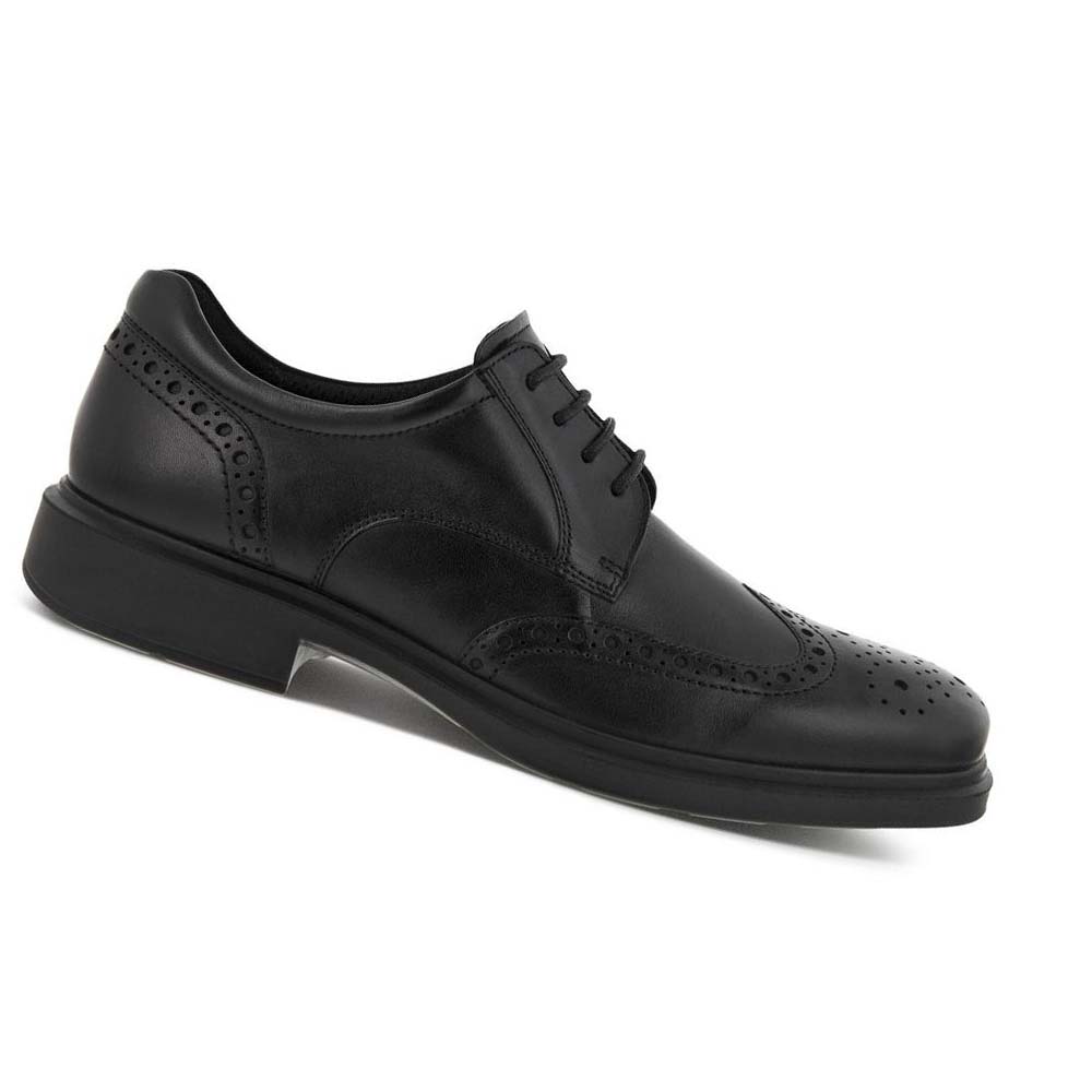 Men\'s Ecco Helsinki 2.0 Wing Tip Tie Dress Shoes Black | Canada 517HAP